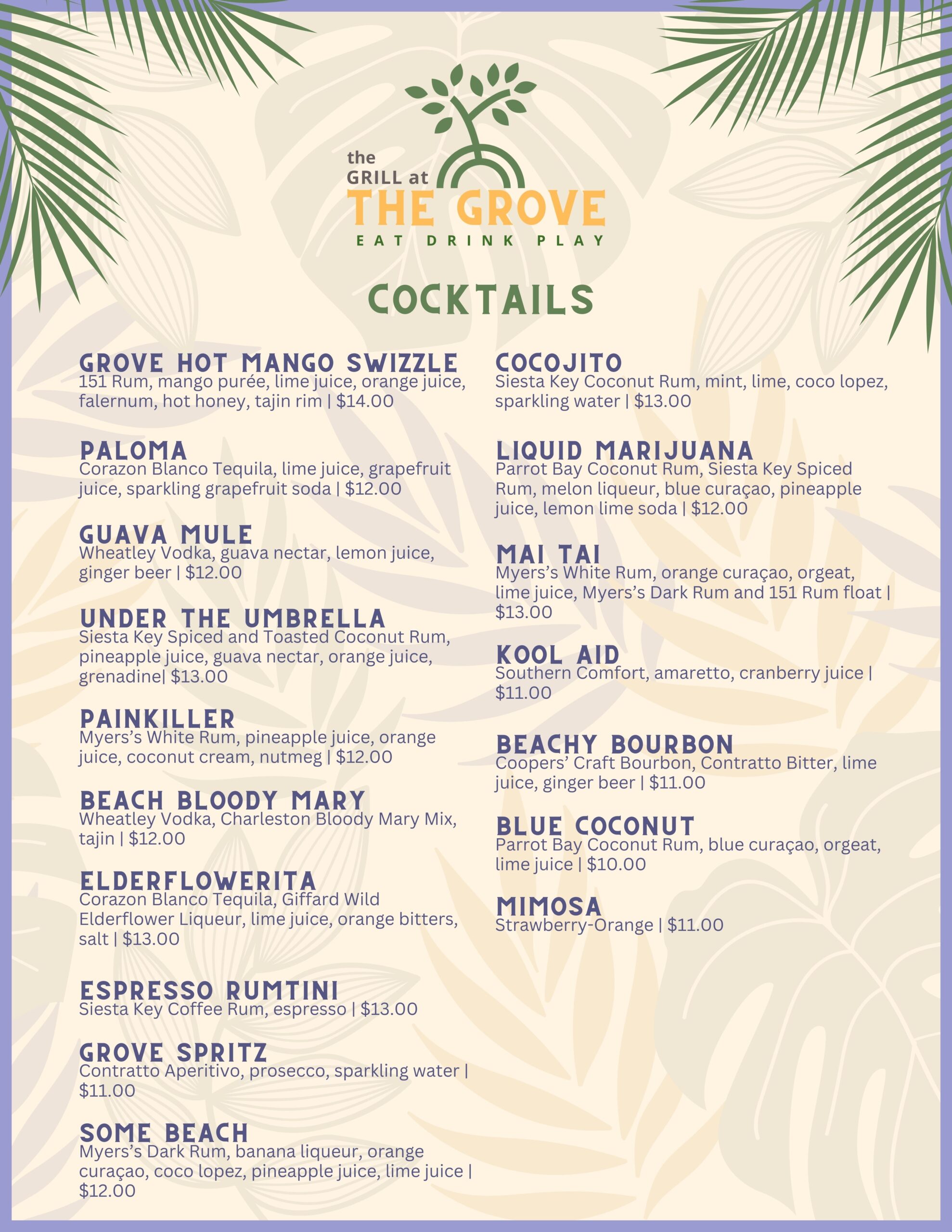 The on sale grove menu